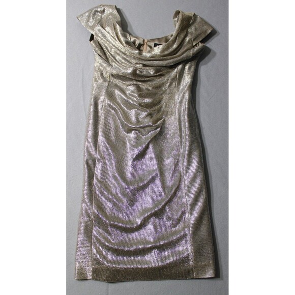 TAHARI ASL Women's Draped Back Metallic Cocktail 
Dress | Size 6 - Picture 1 of 11